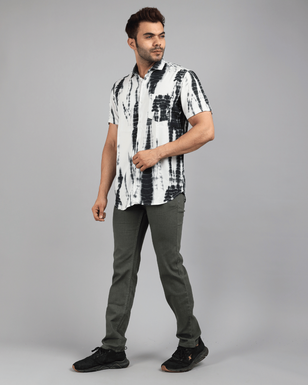 Men’s Monochrome Tie-Dye Casual Shirt
