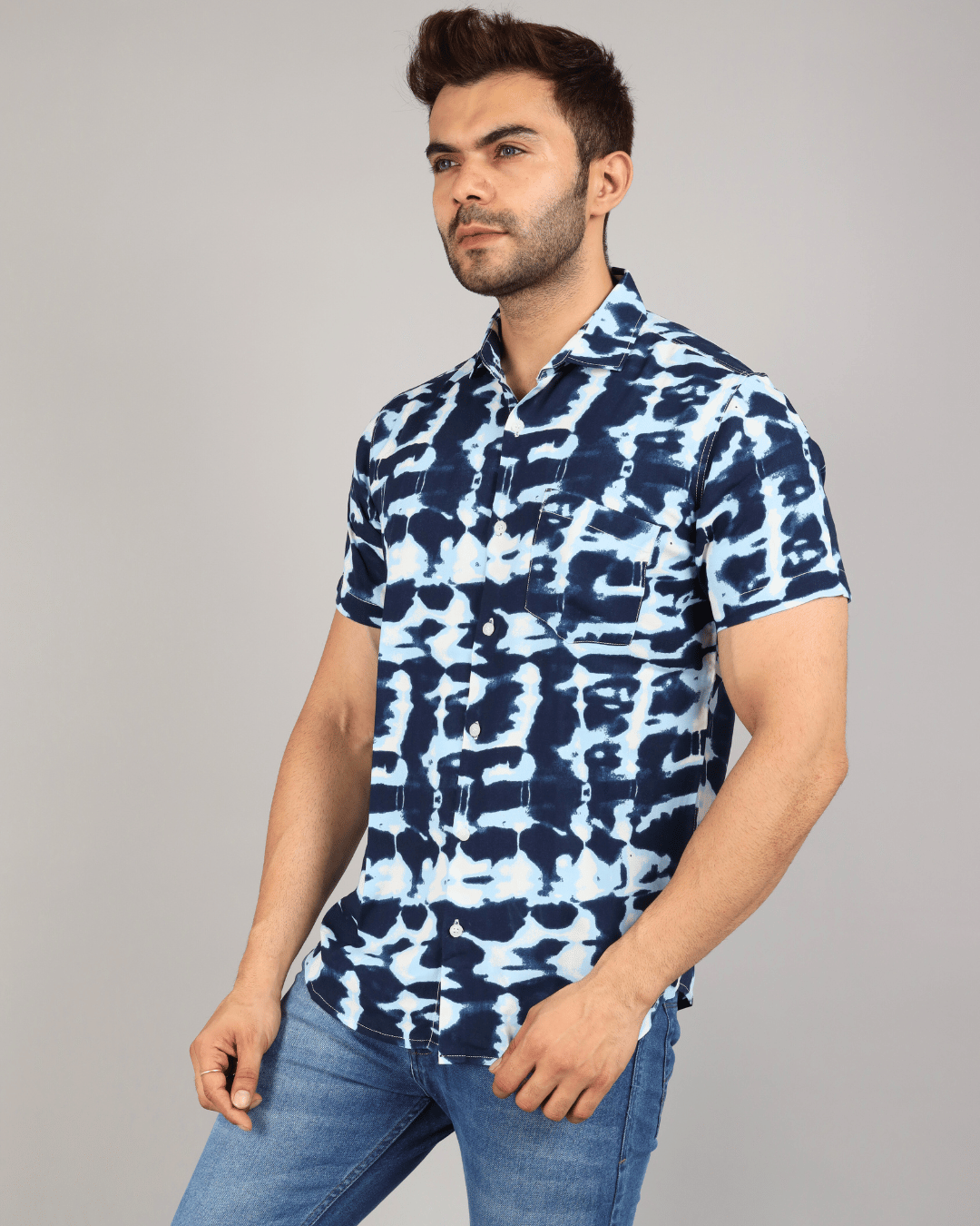 Men’s Indigo Print Casual Shirt